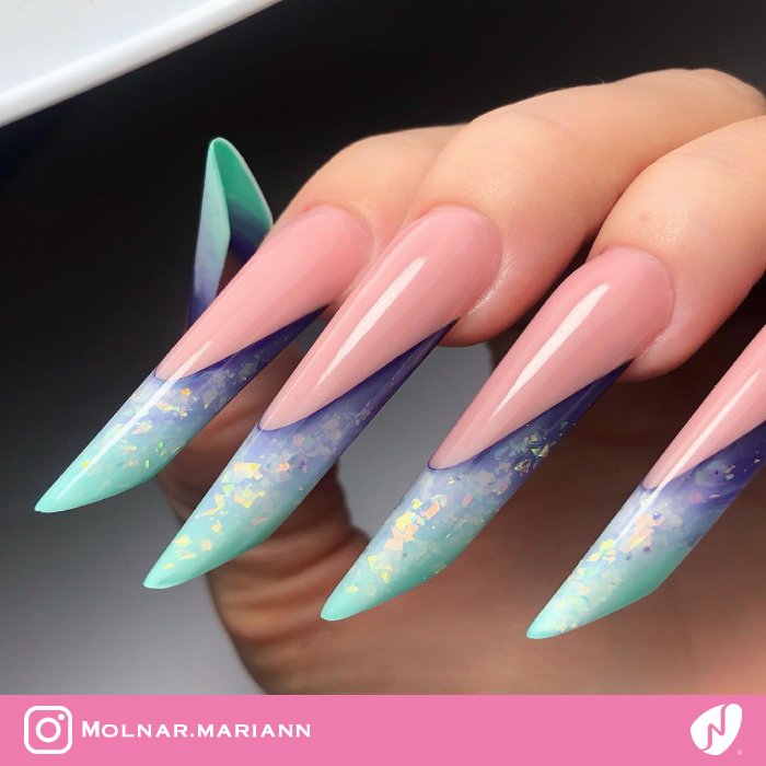 Blue Gradient French Tips