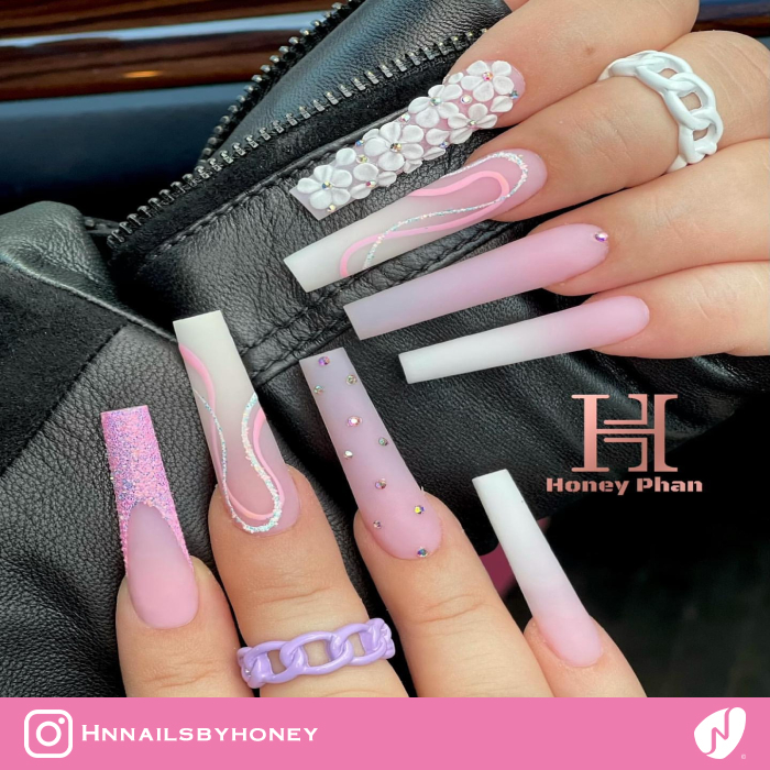 Soft Pink & White Matte Nails