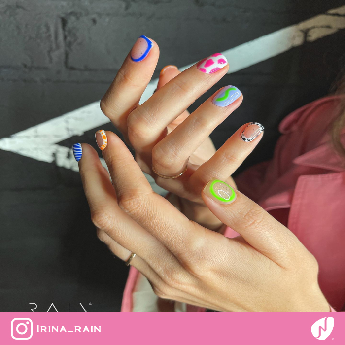 Colorful Mix-Technique Nail Design