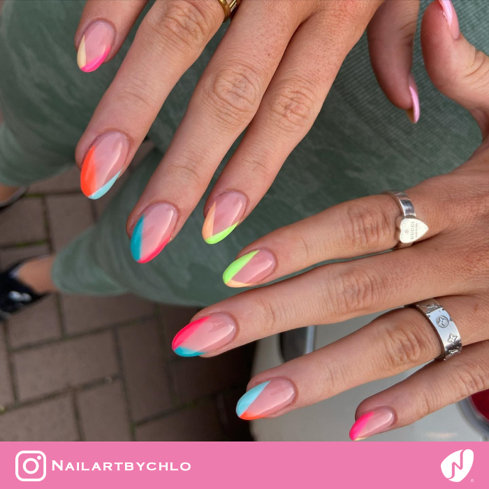 Rainbow Theme Chevron Nails