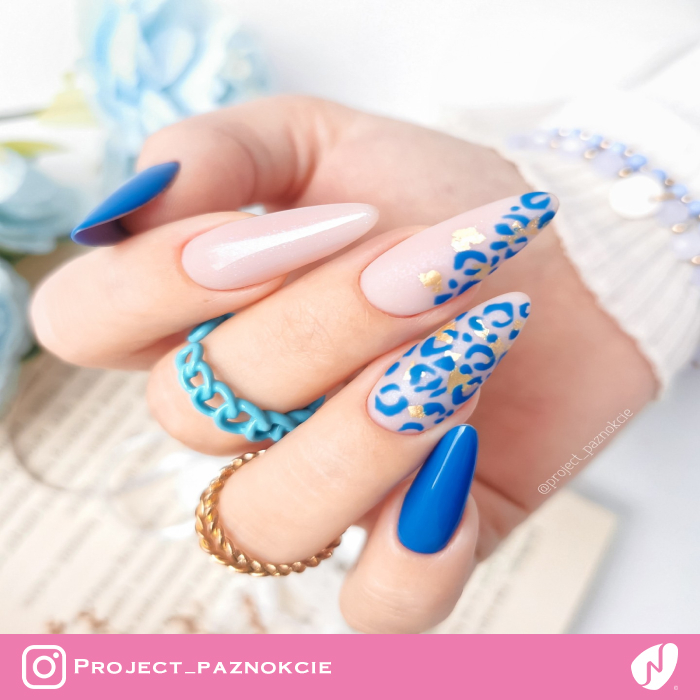 Blue Leopard and Foil Nails