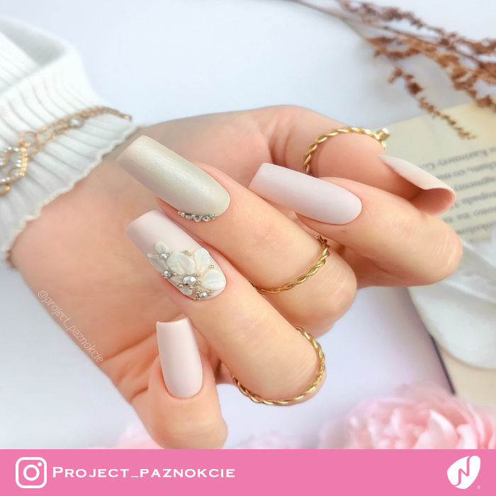 Wedding Nails with Flower Accent