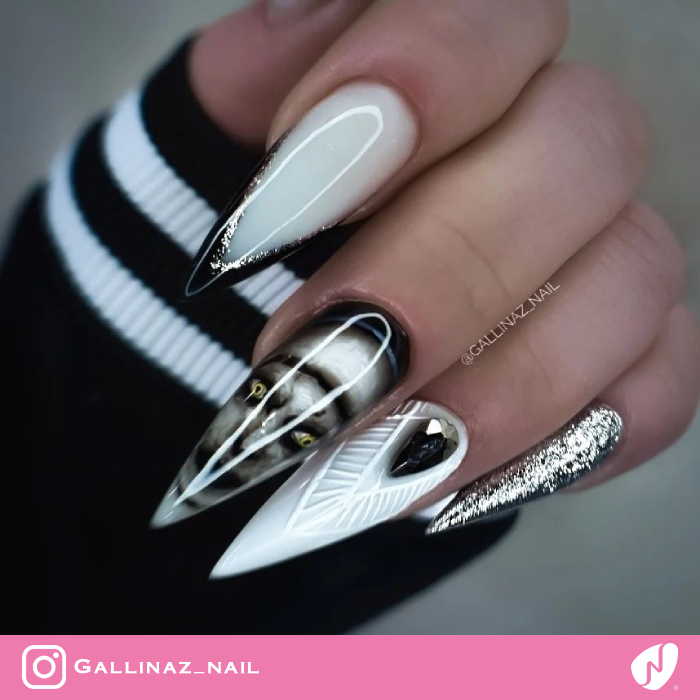 Scary Nun Halloween Nail Design