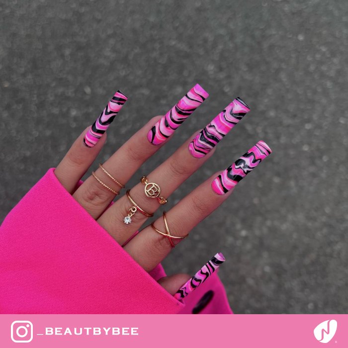 Pink and Black Zebra Nails