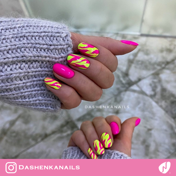 Zebra-Inspired Neon Nails