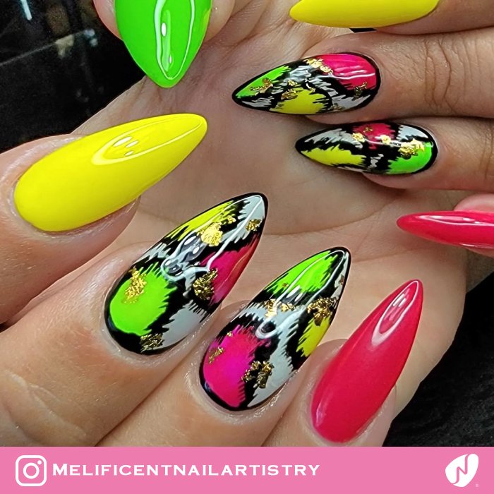 Leopard Print Neon Nails