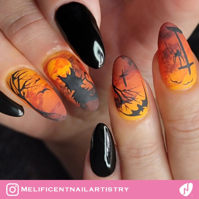 Halloween Blood Moon Nails