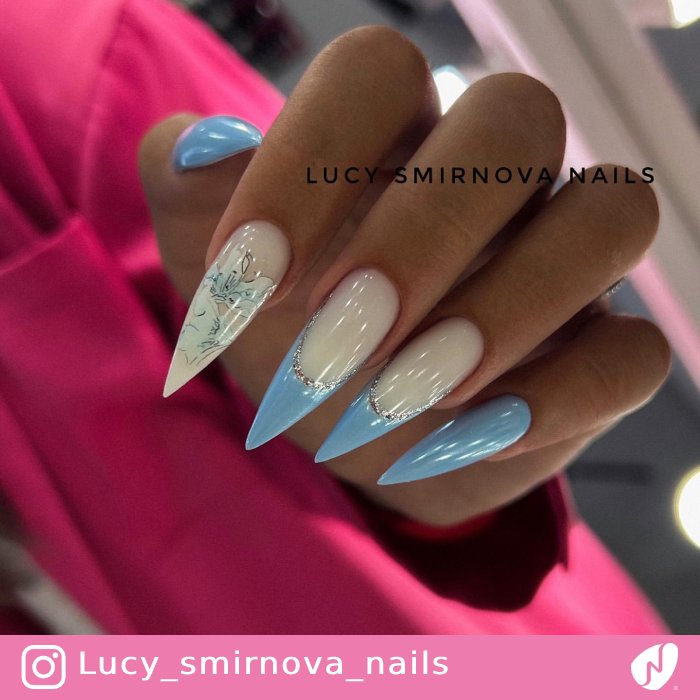 Light Blue French with Flowers