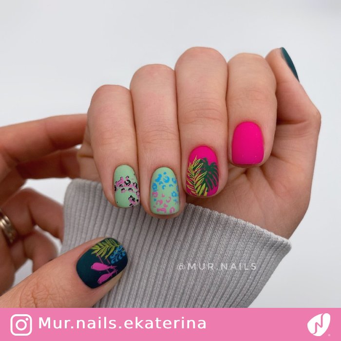 Abstract Animal Print and Leaf Nails