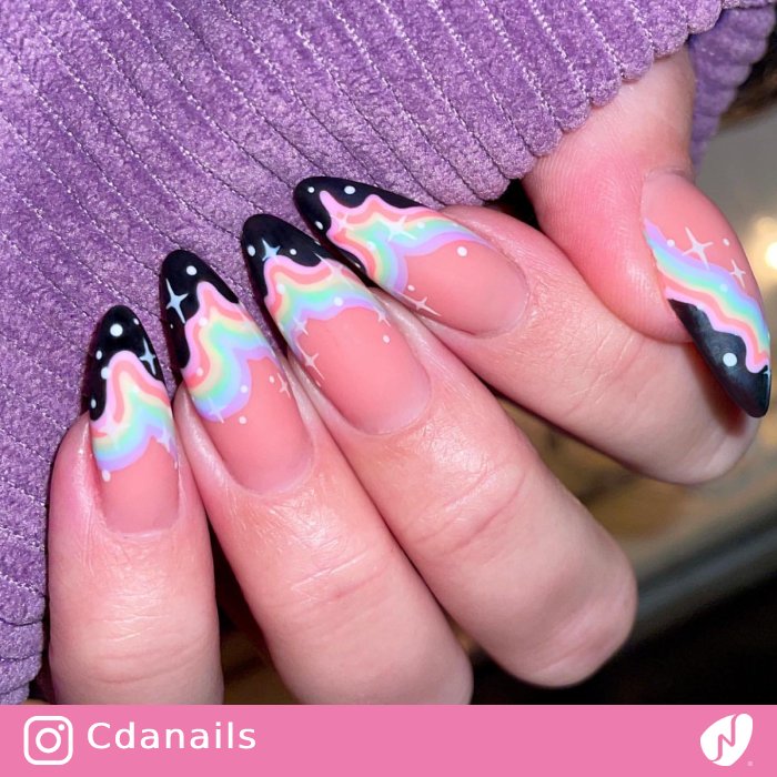 Pastel Swirl Nails with Black Tips
