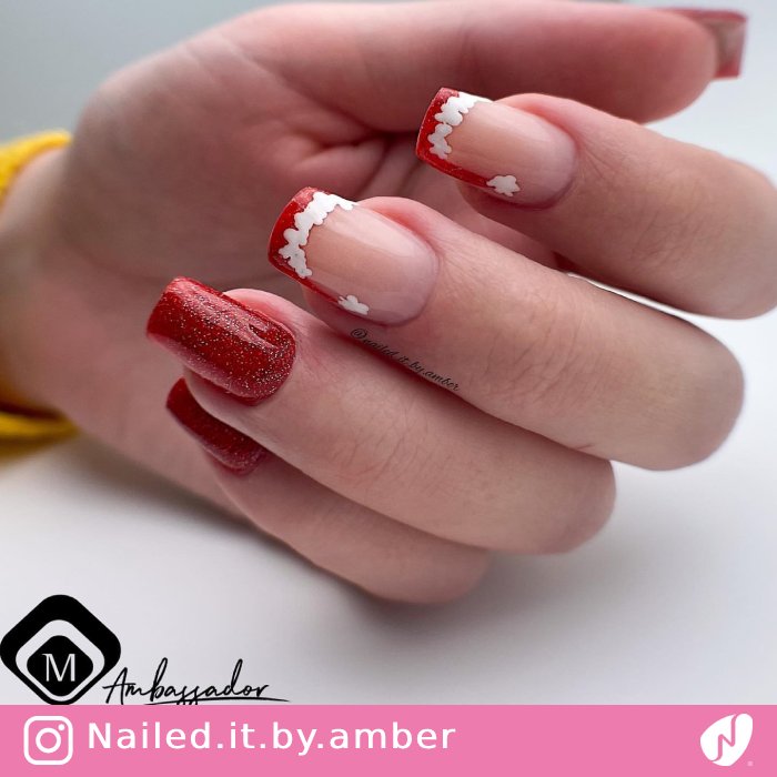 Santa's Hat French Tip Nails