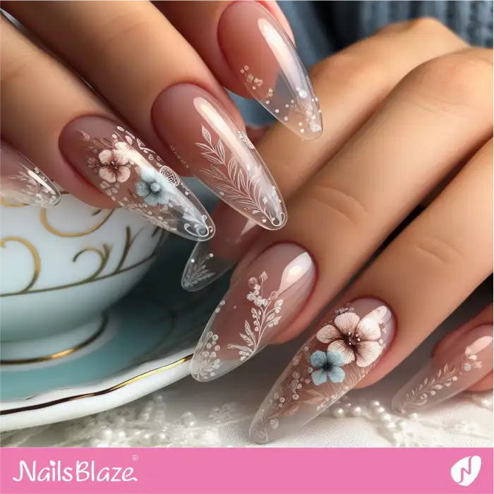 Transparent Nails Floral Design | Clear Nails - NB5453