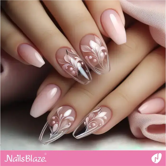 Transparent Nails with Pink Flowers | Clear Nails - NB5457