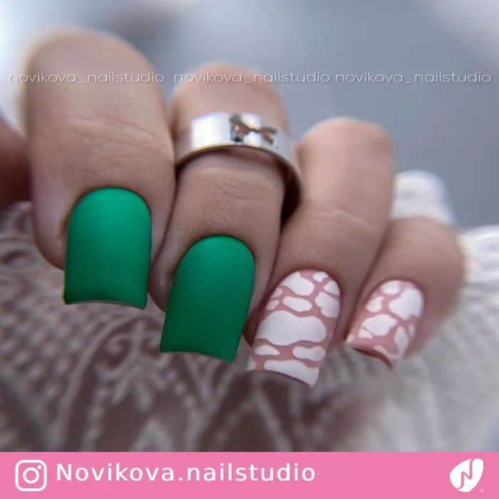 Matte Nails with White Cow Prints