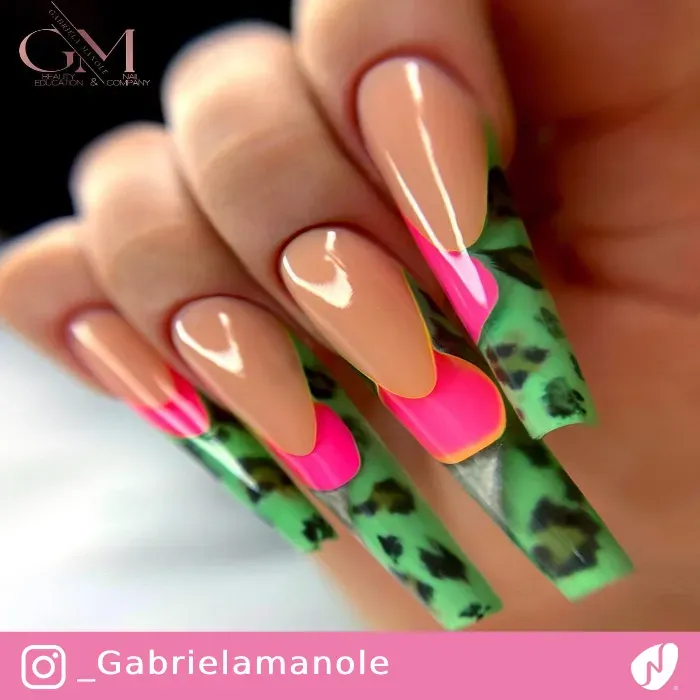 Double French Nails with Leopard Print