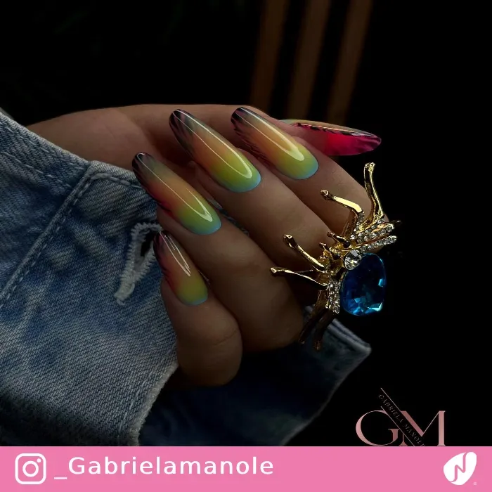 Glossy Gradient Nails with Zebra Print