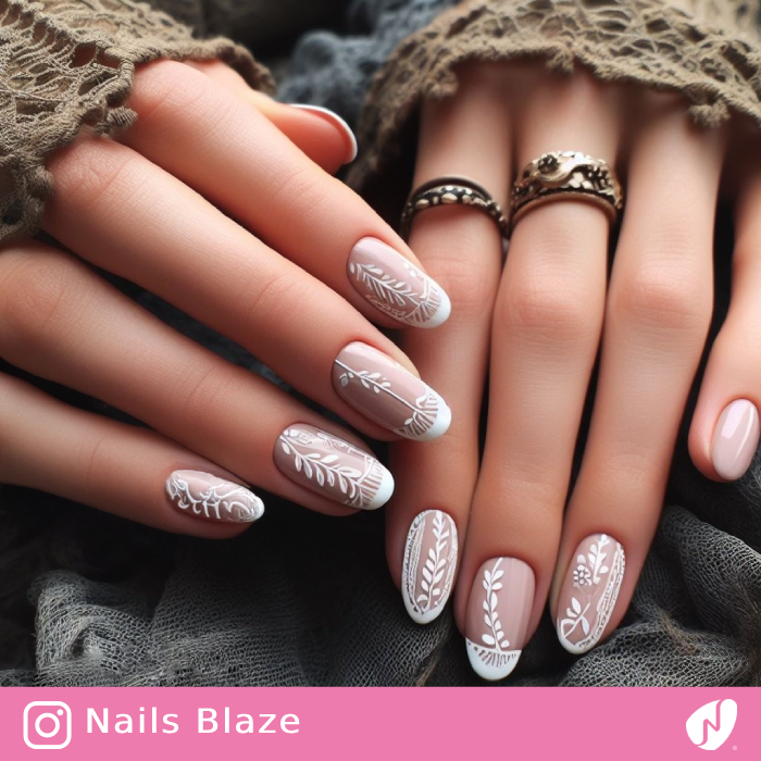 Boho Wedding French Nail Design | Wedding-NB-D-16