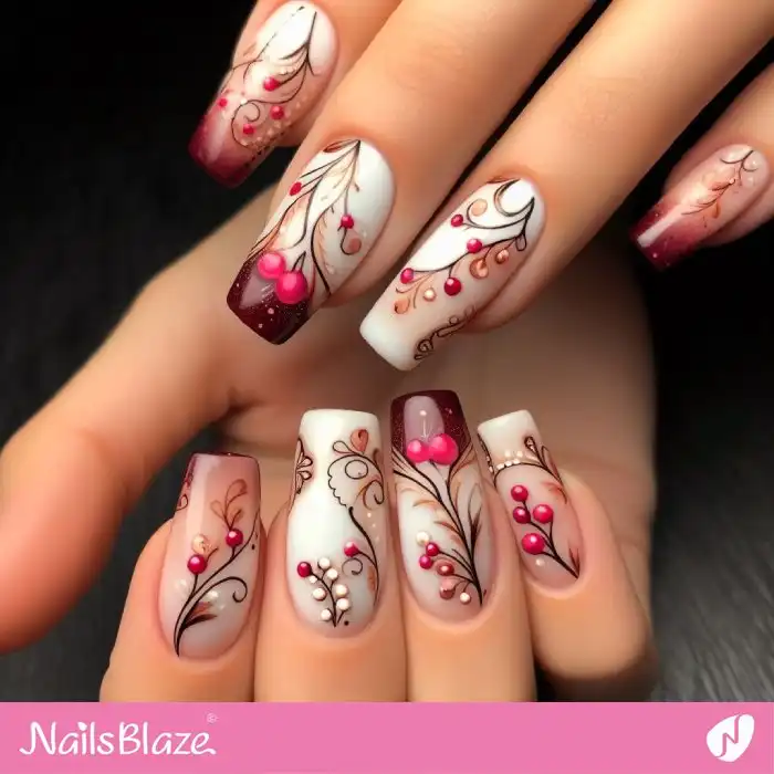 Cranberry Filigree Nail Art | Fruit | Thanksgiving - NB1225