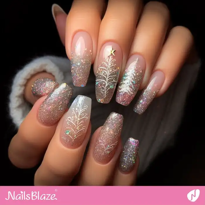 Silver Christmas Tree Nails | Christmas | Winter - NB1238