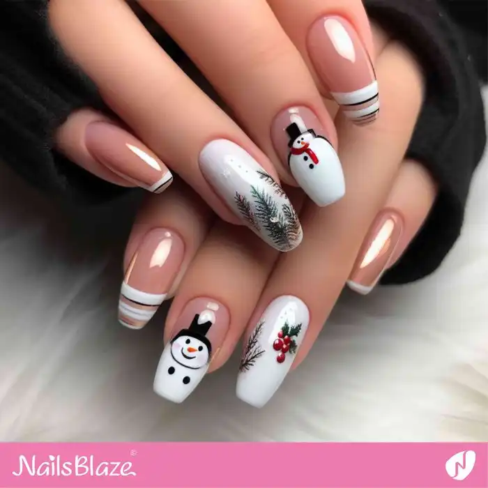 Glossy French Snowman Nail Design | Christmas | Winter - NB1298