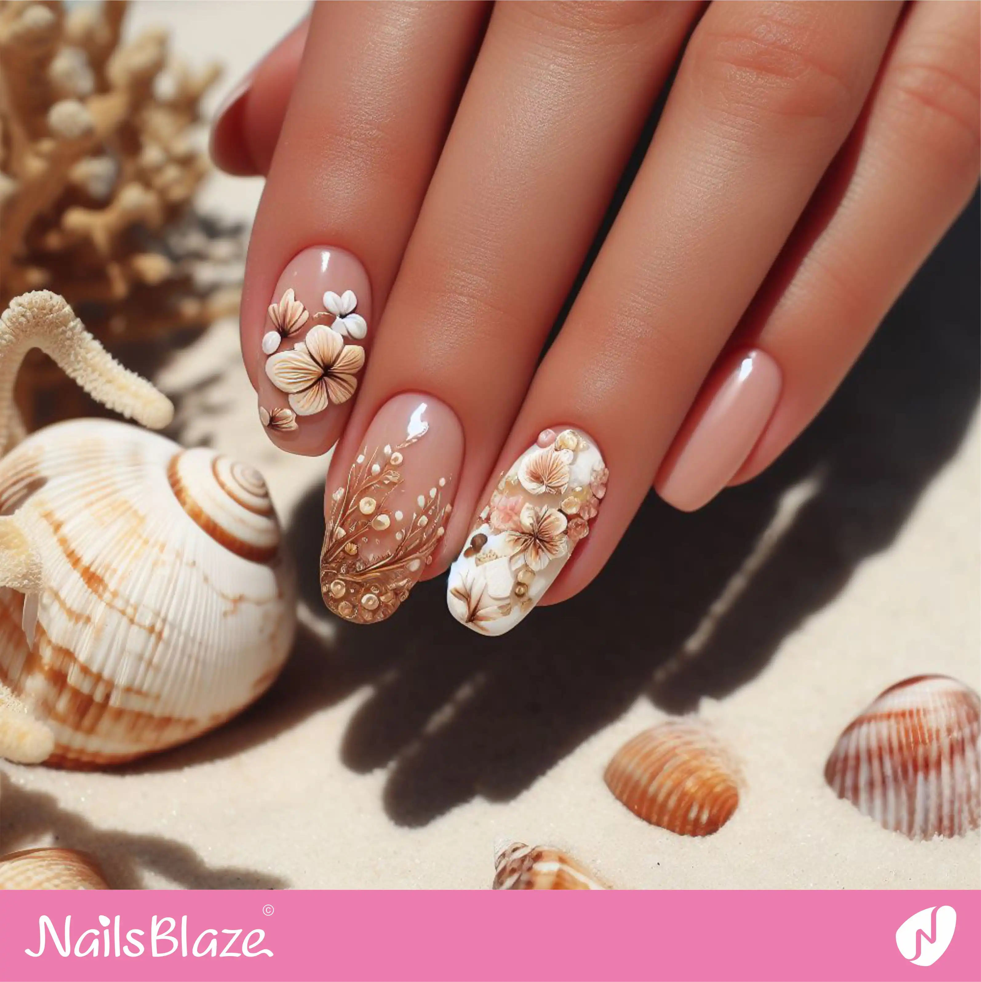 Beach Wedding Floral Nail Design | Wedding-NB-D-37