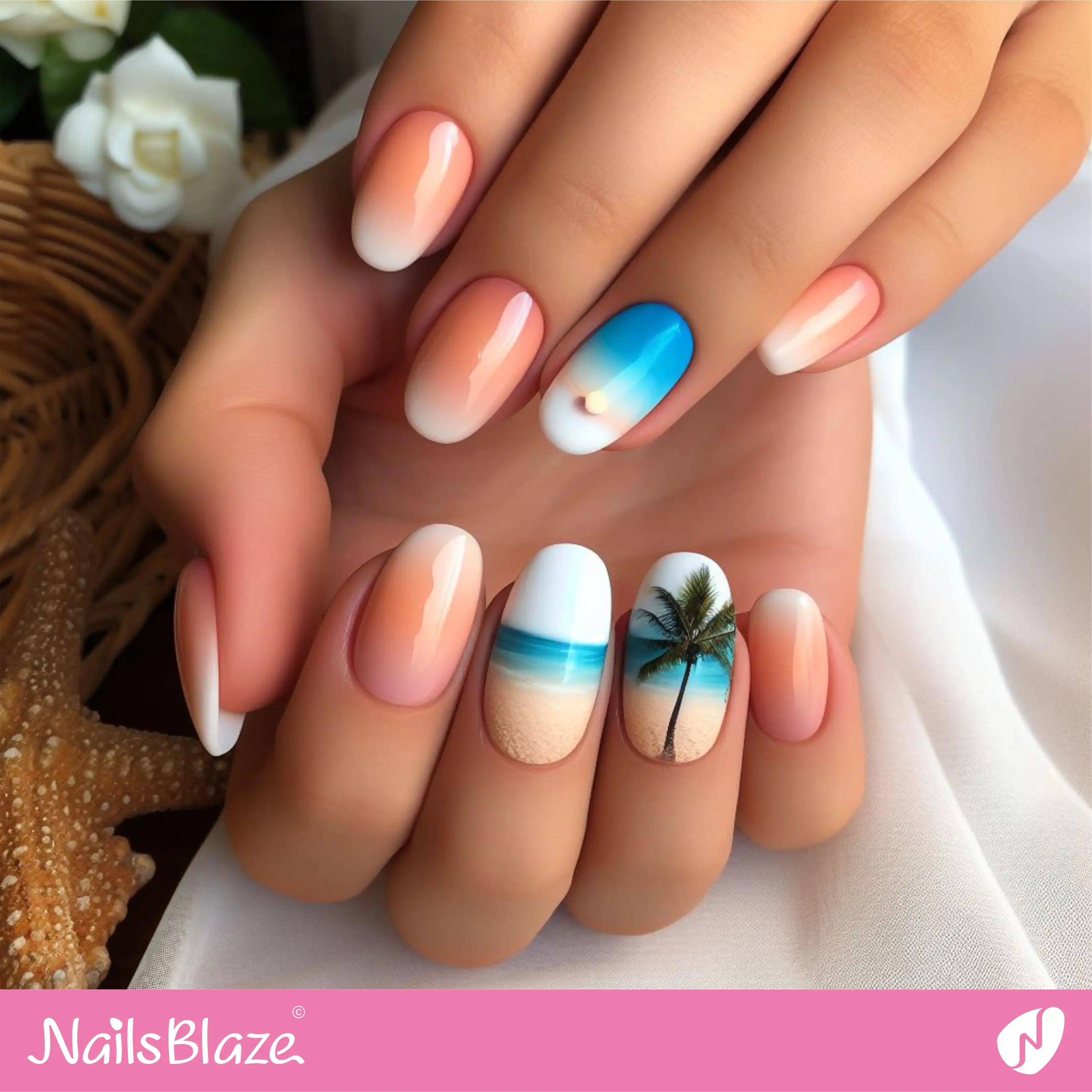 Beach Wedding Ombre Accent Nail Design| Wedding-NB-D-38