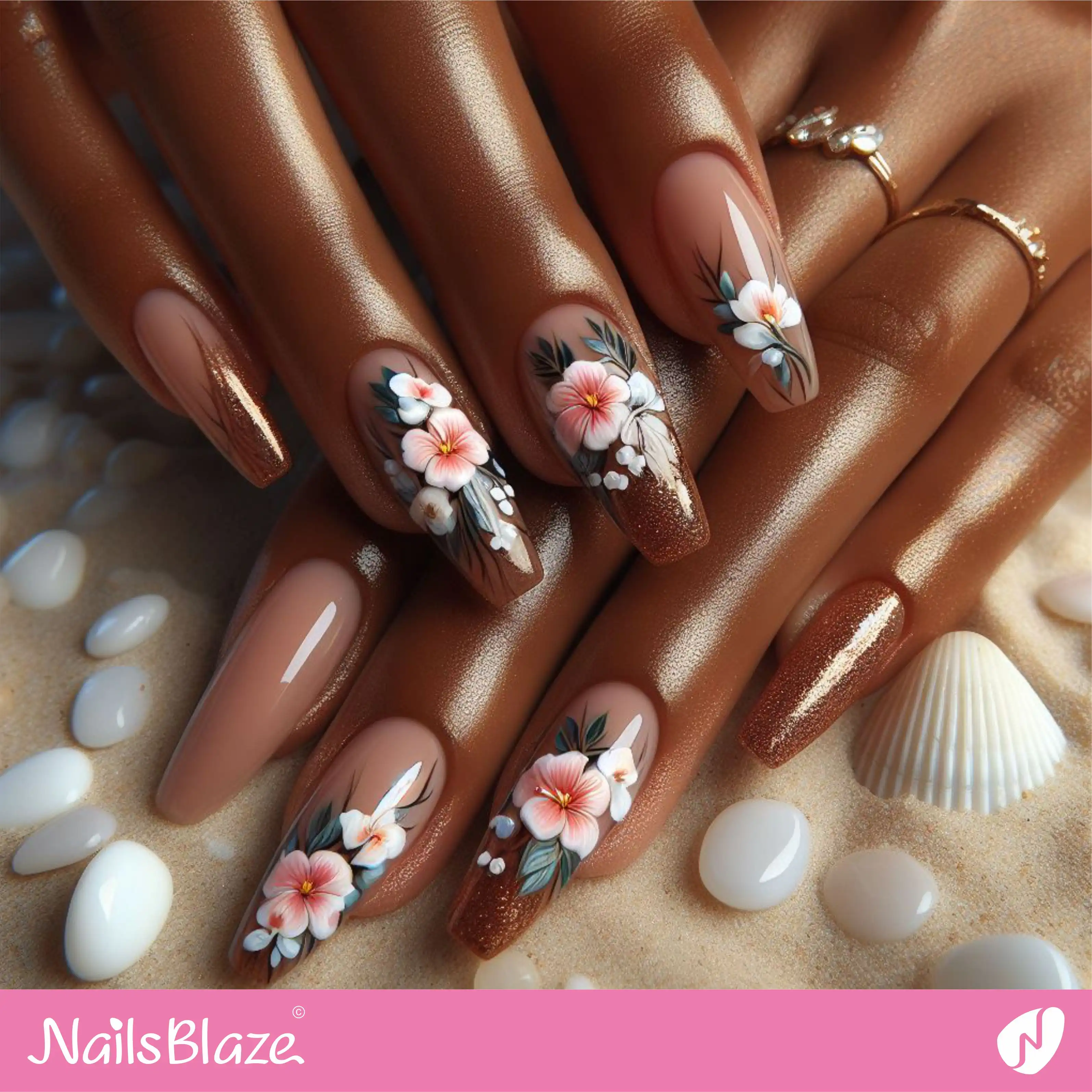 Beach Wedding Flower Graffiti  Nail Design| Wedding-NB-D-58
