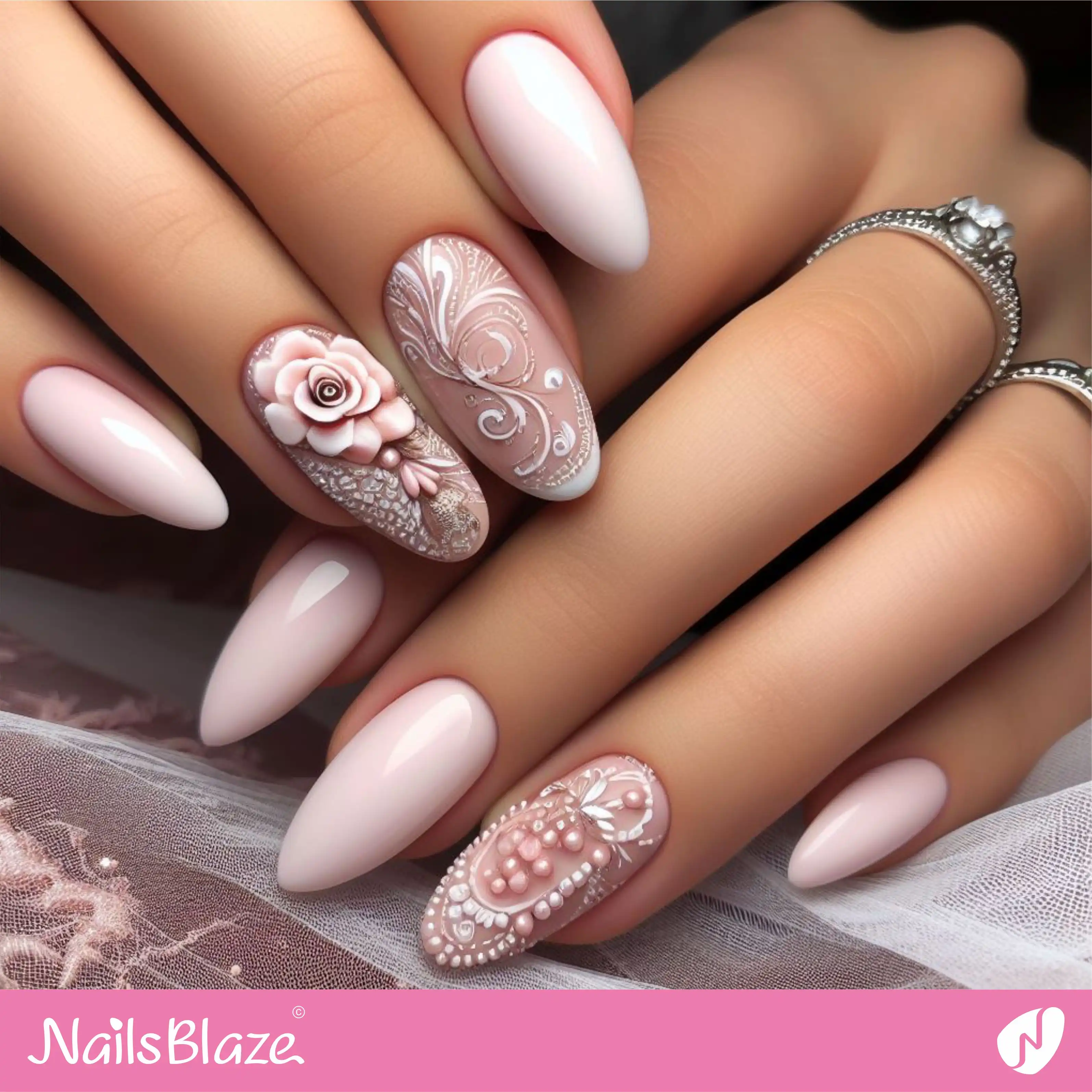 Bridal Shower 3D Flower Nails | Wedding-NB-D-71