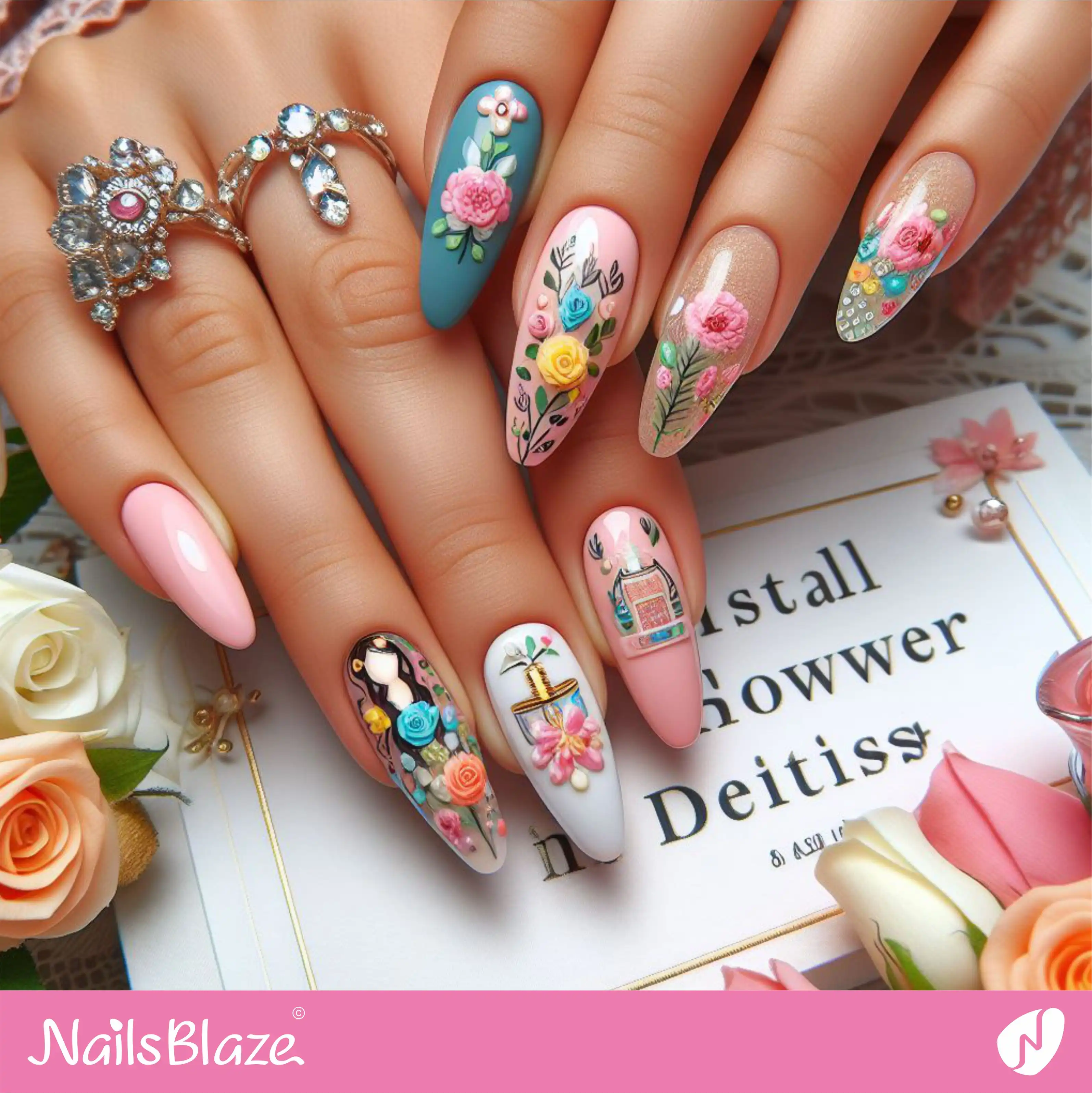 Bridal Shower Colorful Nail Design | Wedding-NB-D-72