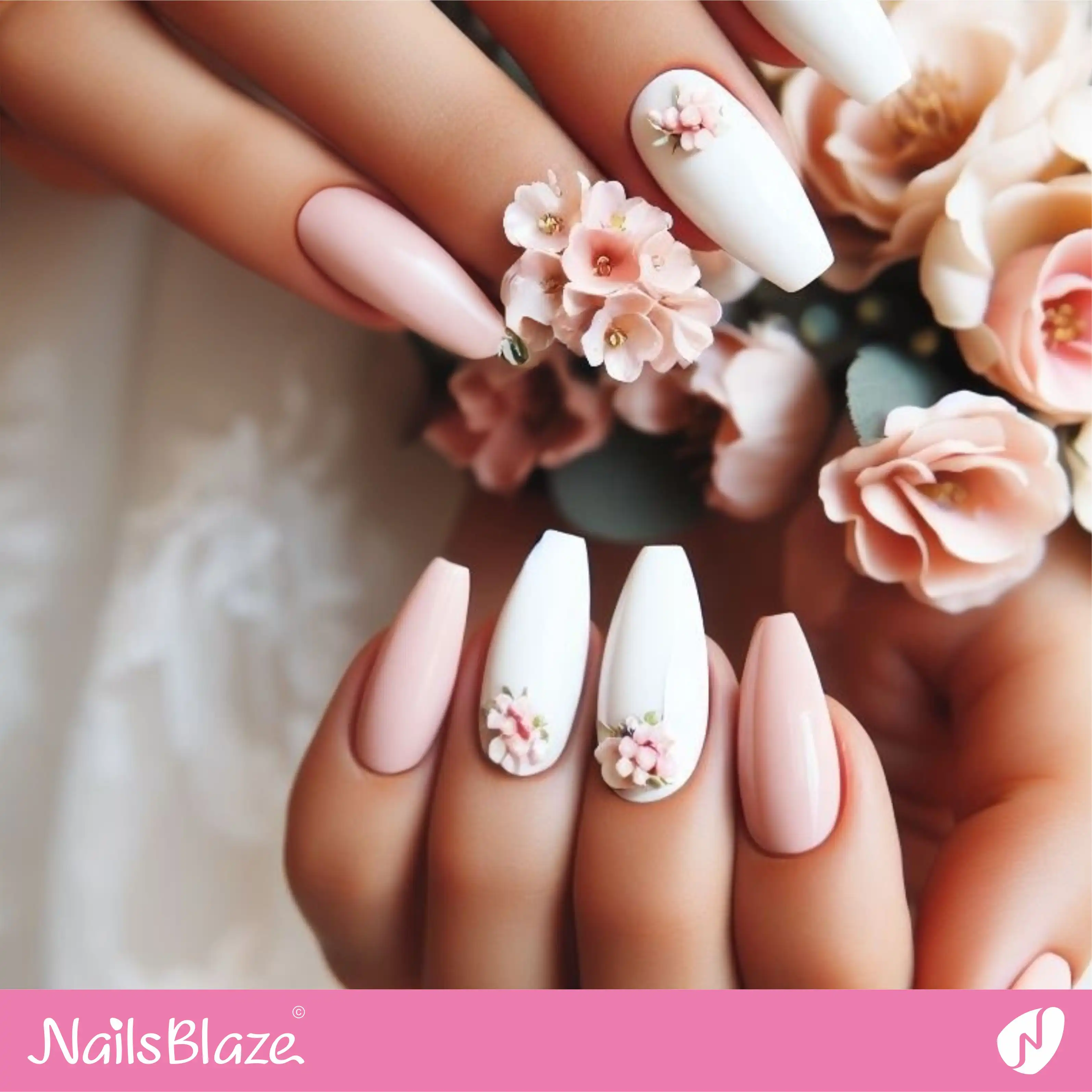 Bridal Shower 3D Flower Glossy Nail Art Design | Wedding-NB-D-76