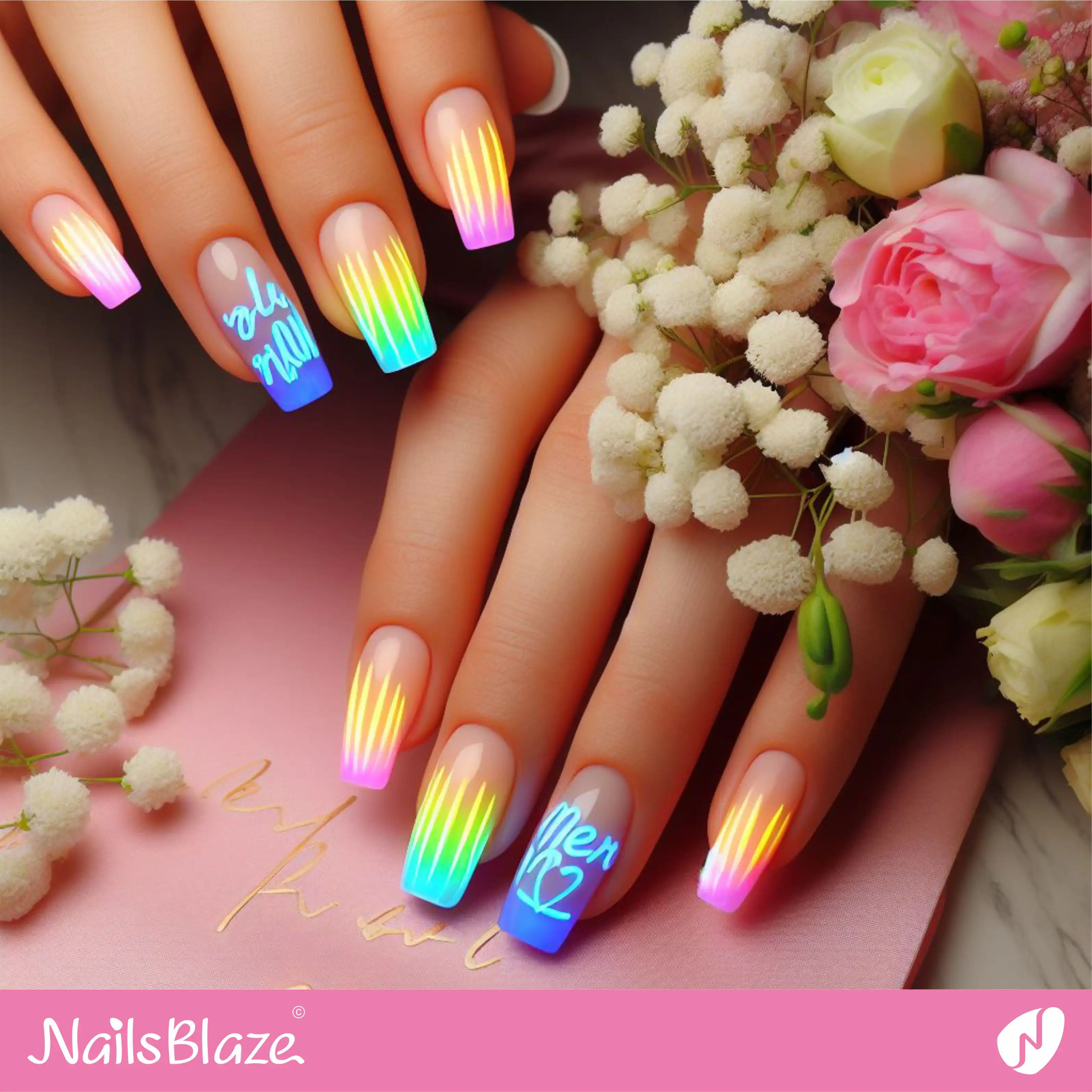Bridal Shower Neon Nail Design | Wedding-NB-D-77
