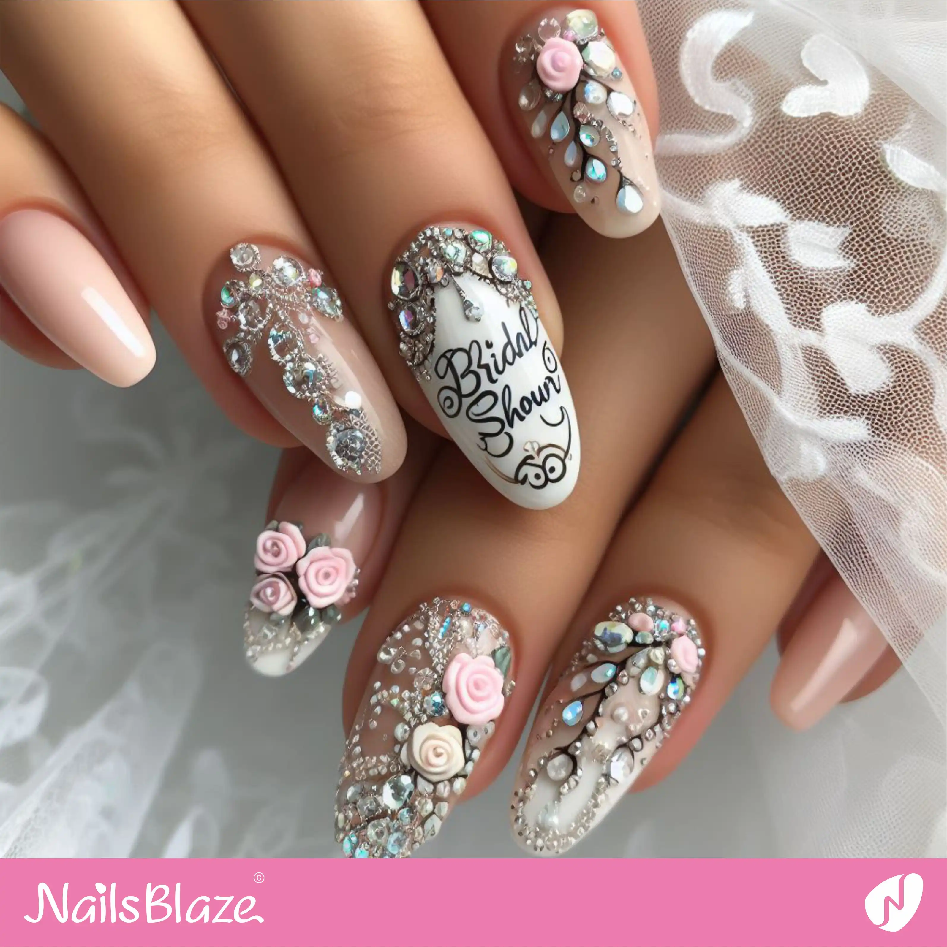 Bridal Shower Embellished Nail Design | Wedding-NB-D-79
