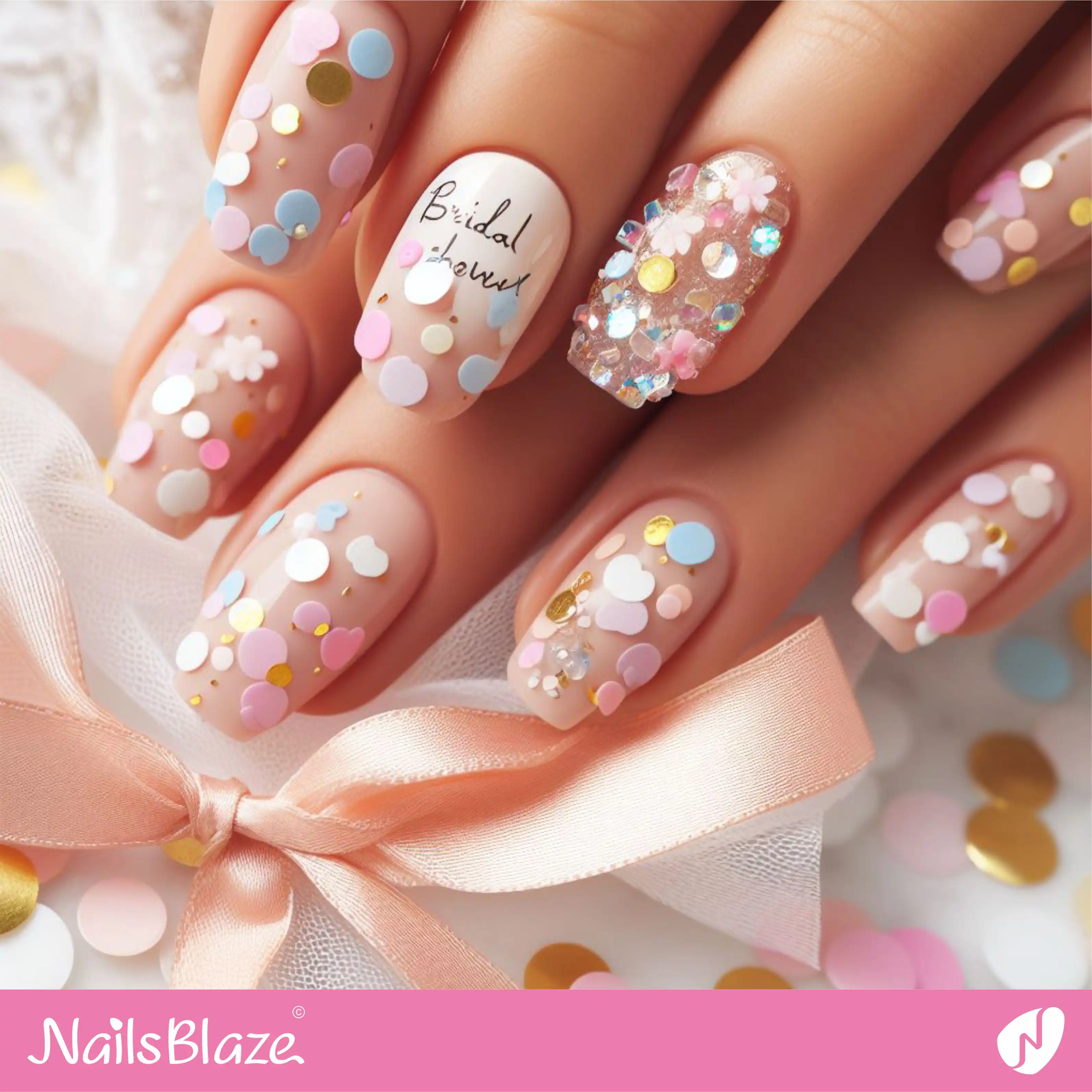Bridal Shower Confeti Nail Design | Wedding-NB-D-90