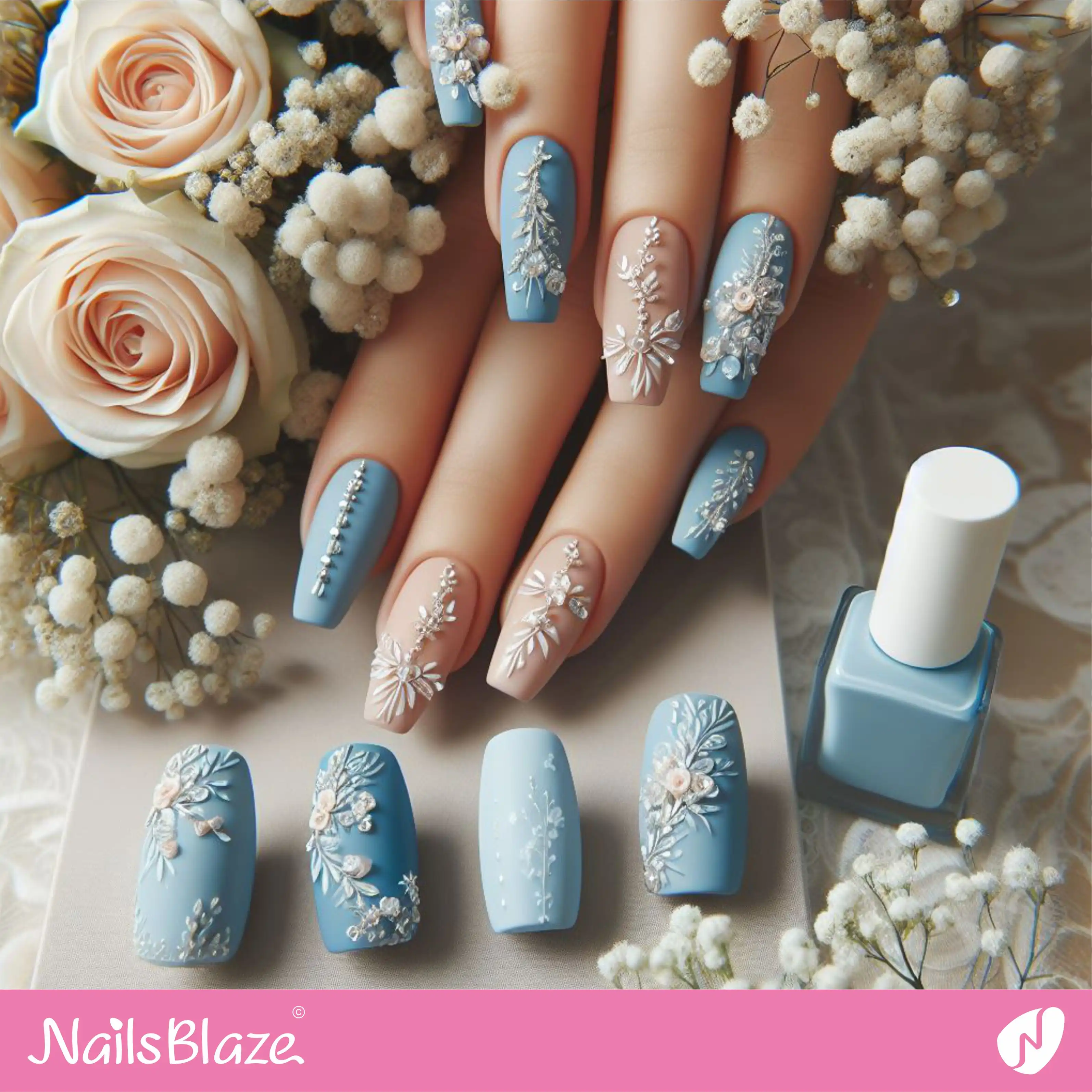 Bridal Shower Embellished Crystal Nail Design | Wedding-NB-D-91