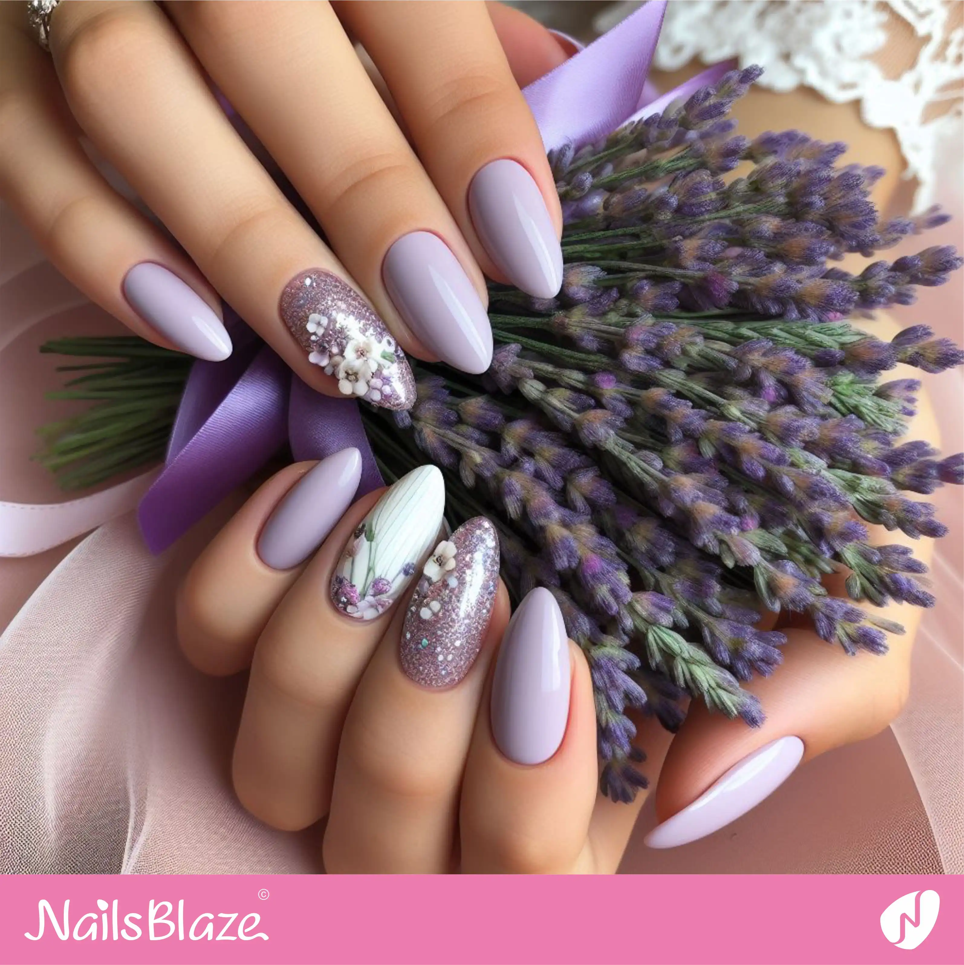 Bridal Shower Lavender Flower Nail Design | Wedding-NB-D-92