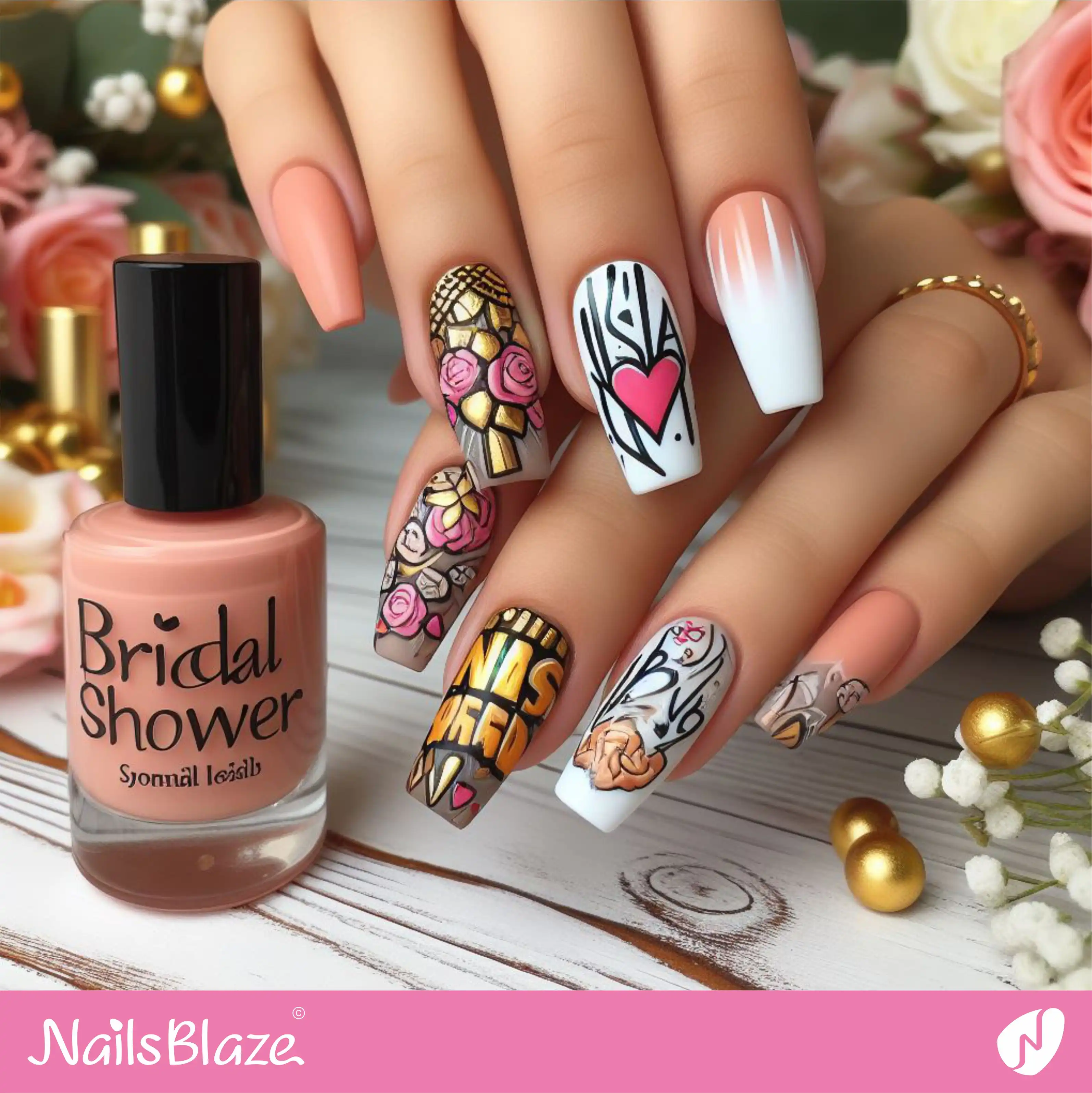Bridal Shower Graffiti Nail Design | Wedding-NB-D-93