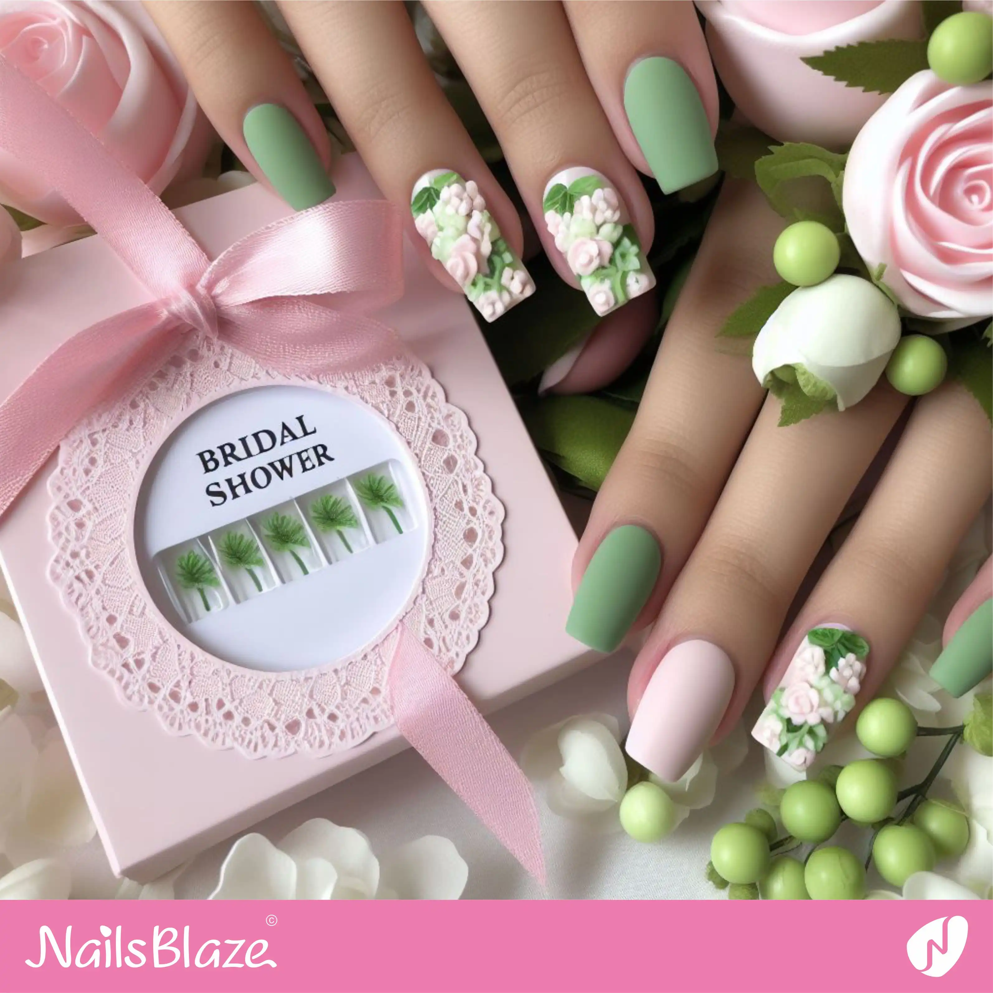 Bridal Shower Matte Nail Design | Wedding-NB-D-97