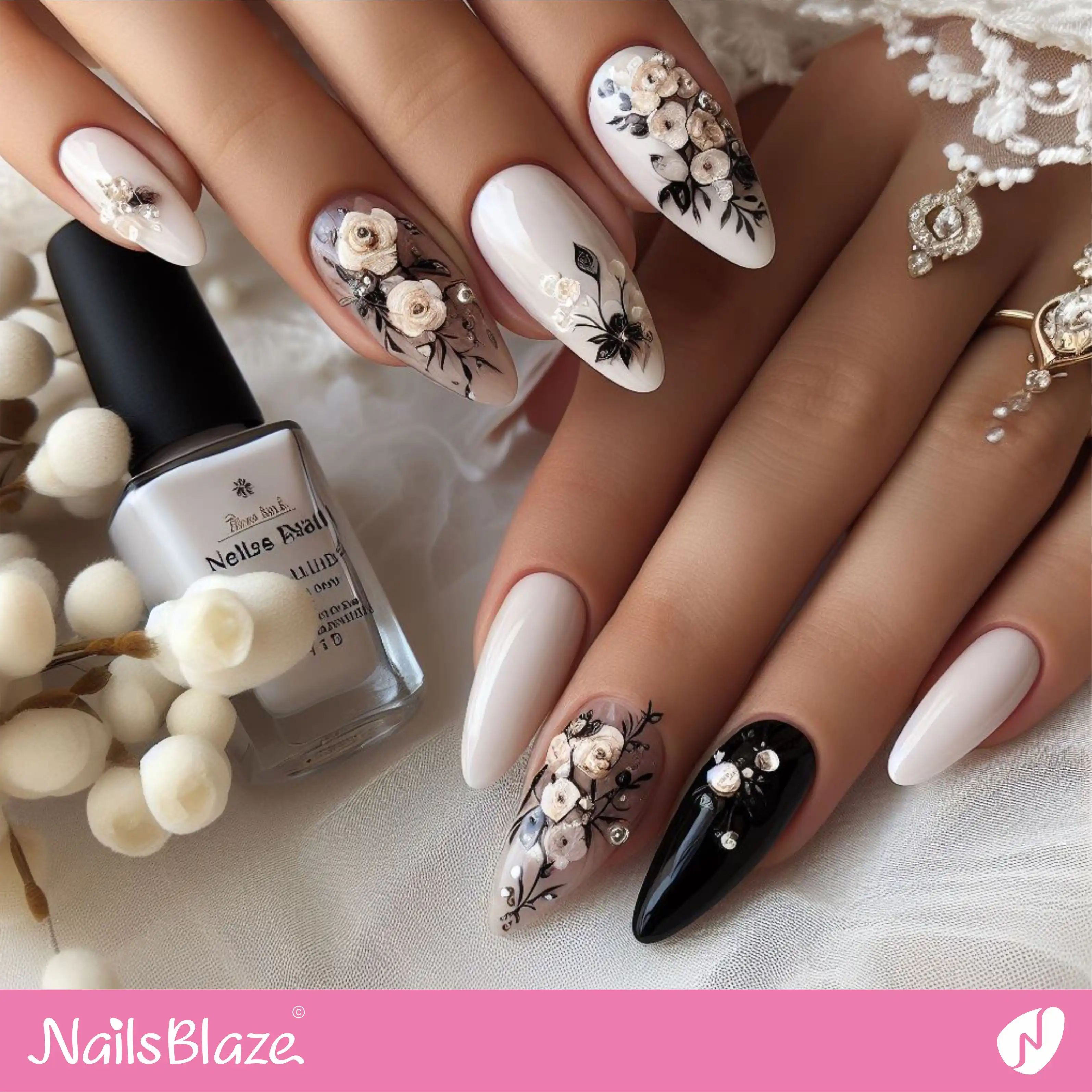 Bridal Shower Glossy Classic Nail Design | Wedding-NB-D-98