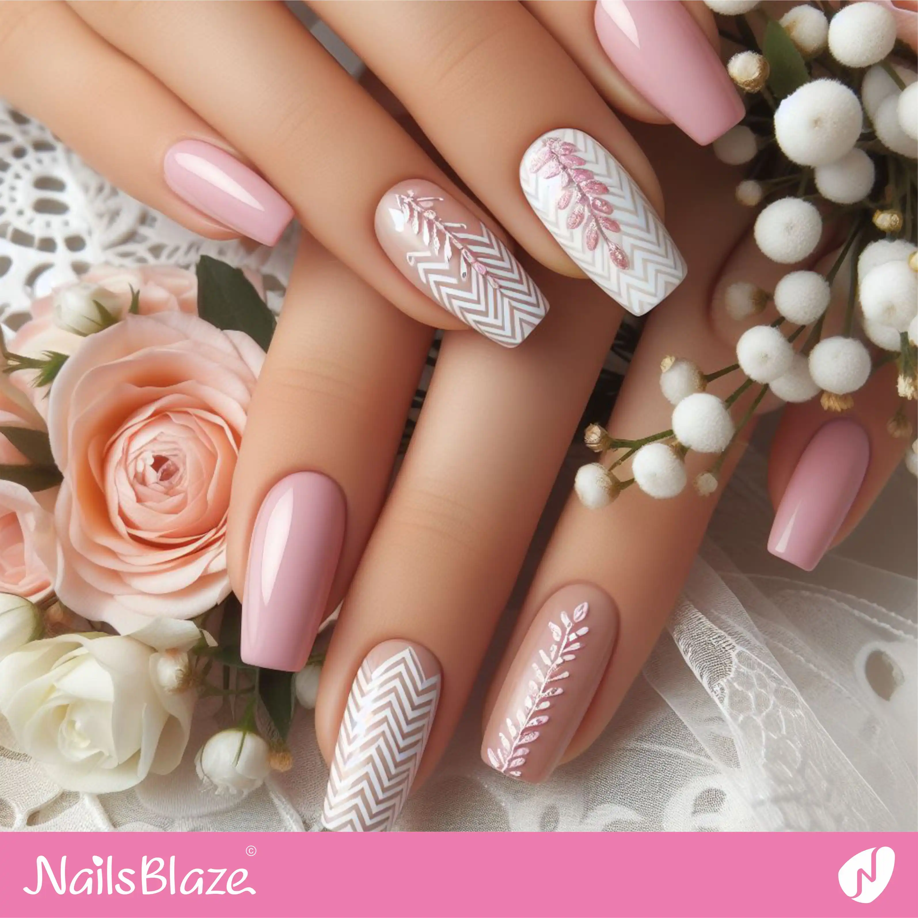 Bridal Shower Nude Chevron Nail Design | Wedding-NB-D-100