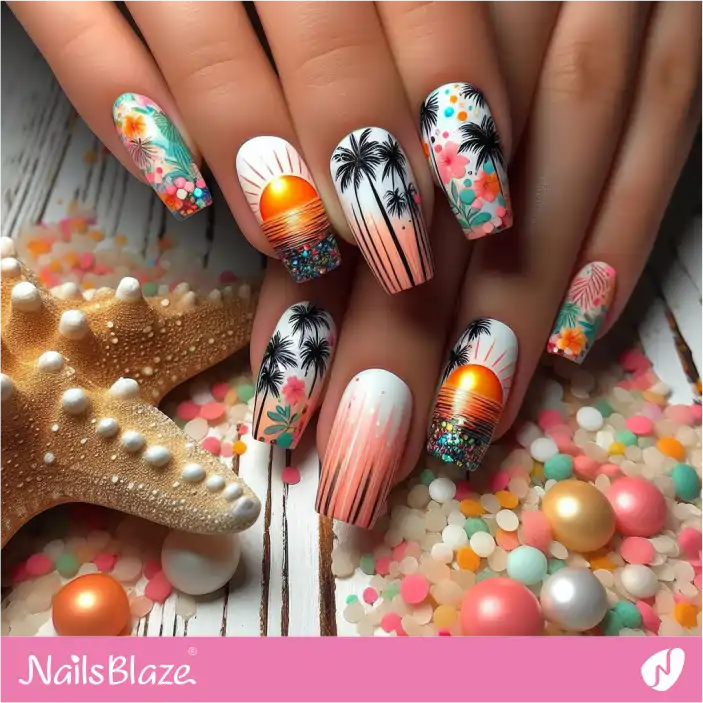Tropical Sunset Nail Design| Tropical-NB-D-112