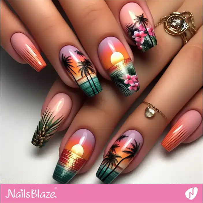 Tropical Nature Sunset Nail Design| Tropical-NB-D-116