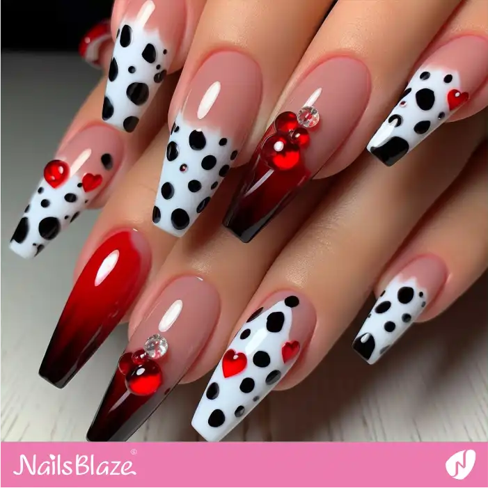 Glossy French Nails with Dalmatian Print | Animal Print Nails - NB1998