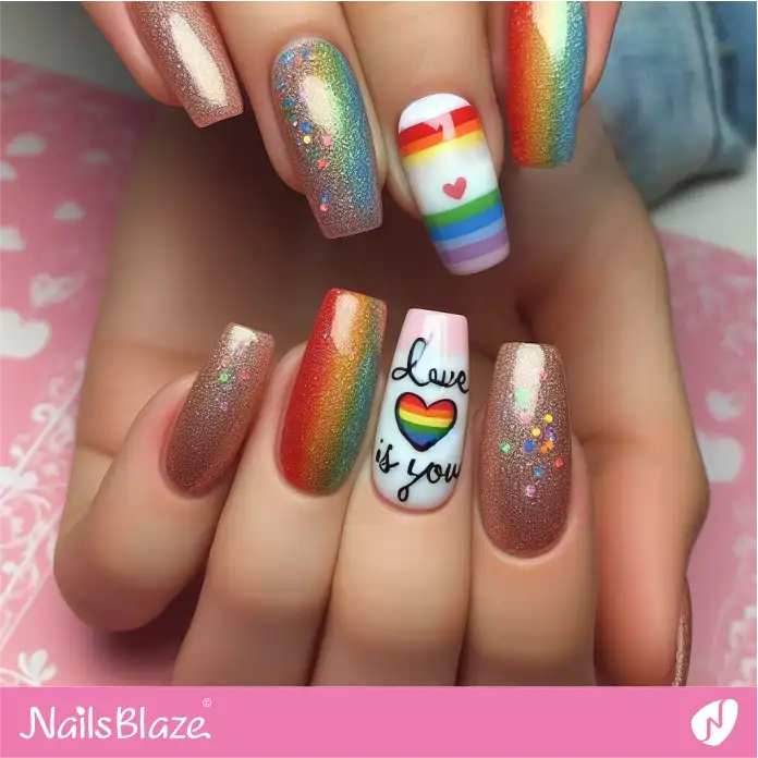 LGBT Love Ombre Glitter Nail Design | Pride | LGBTQIA2S+ Nails - NB2091