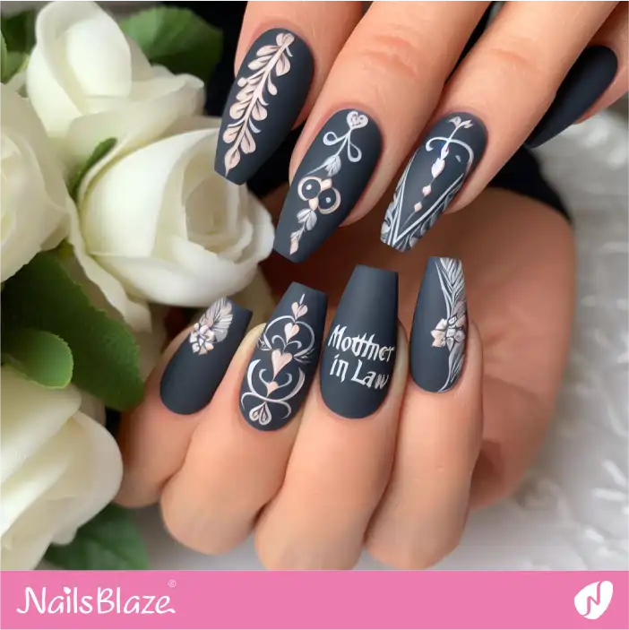 Mother in Law Dark Matte Nail Design| Wedding-NB-D-249