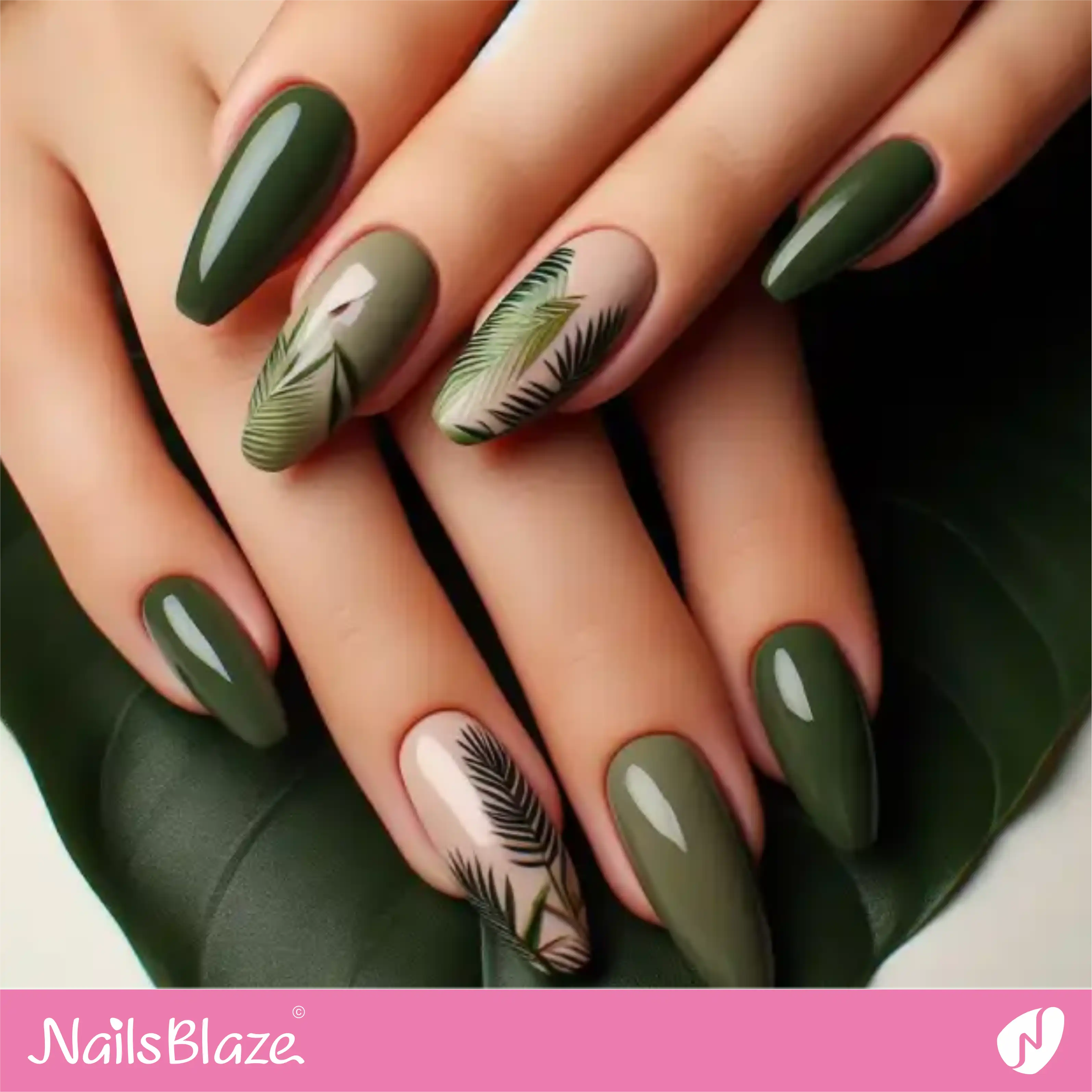 Mother in Law Green Nails Leaf Design| Wedding-NB-D-254