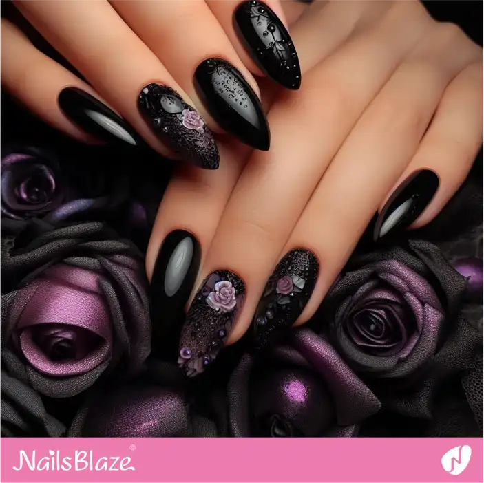 Embellished Dark Wedding Nail Designs|Wedding-NB-D-285