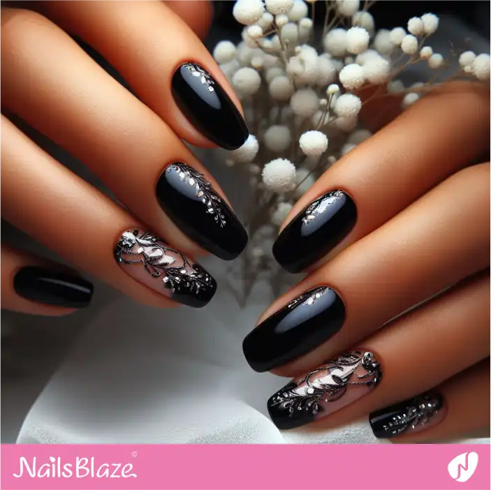 Dark Wedding Stiletto Filigree Nail Art |Wedding-NB-D-296