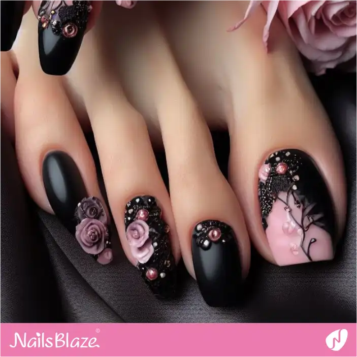 Dark Wedding Studs Nail Design |Wedding-NB-D-288