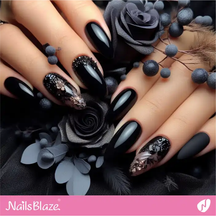 Dark Wedding Accent Nail Design |Wedding-NB-D-305