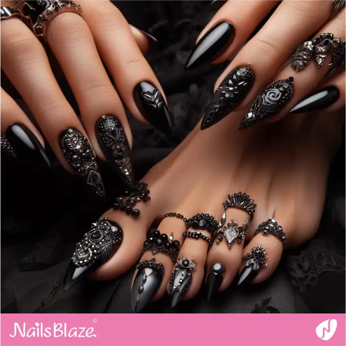 Embellished Rhinestone Toenail Design for Dark Wedding|Wedding-NB-D-308